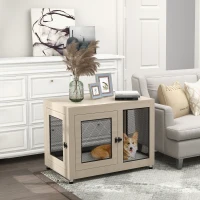 PawHut 2-in-1 Dog Cage & Side Table, with Two Doors, Cushion, for Large Dogs(m-10)