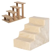 PawHut Four-Step Dog Stairs, with Washable Plush Cover, for High Bed Sofa, Dog Stairs for Small Dog and Cat - Beige(m-8)