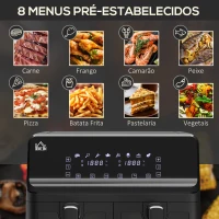 HOMCOM Fritadeira sem Óleo Dupla 8L 2500W com 8 Programas Ecrã LED Tátil Temperatura Ajustável 80-200°C Temporizador e Cesta Antiaderente 38,5x38x30,5 cm Preto(m-5)
