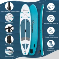 Outsunny Aufblasbares Surfbrett 320 cm Surfboard SUP Board kajak Stand Up Board aufblasbar SUP Board Set mit verstellbares Paddel Kajak Sitz faltbar EVA Rutschfest inkl. Zubehör Weiß+Blau(m-4)