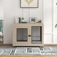PawHut 2-in-1 Dog Cage & Side Table, with Two Doors, Cushion, for Large Dogs(m-9)
