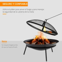 Outsunny Brasero de Exterior con Tapa y Atizador Pozo de Fuego de Metal para Terraza Patio Jardín Ø47x33 cm Negro(m-5)