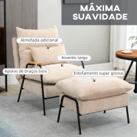 HOMCOM Poltrona Relax com Apoio para os Pés Poltrona Reclinável com Encosto Ajustável Estofada em Veludo 68x91,5x88cm Bege(m-6)