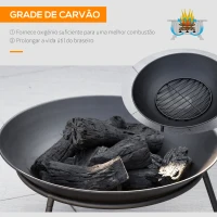 Outsunny Braseiro de Exterior de Metal com Tampa Protetora de Faíscas e Atiçador para Varanda Campismo Ar Livre Ø47x33 cm Preto(m-6)