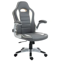 Vinsetto Computer Gaming Chair, Office Desk Swivel Chair, PU Leather Racing Chair with 90° Flip-up Armrest, Adjustable Height and Rolling Wheels, Grey(m-1)