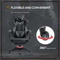Vinsetto Computer Gaming Chair, Racing Desk Chair with Lumbar Support and Footrest, PU Leather Gamer Chair with Headrest and Swivel Wheels for Home, Grey(m-6)