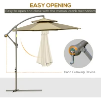 Outsunny Parasolar de gradina de 2.7m cu maner de reglare, parasolar cu nivel dublu si baza pentru exterior, umbrela de soare suspendata, Maro(m-4)