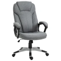 Vinsetto Office Chair, Linen Fabric Desk Chair, Height Adjustable Computer Chair with Padded Armrests, Swivel Wheels and Tilt Function, Grey(m-1)