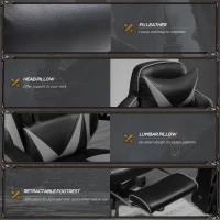 Vinsetto Computer Gaming Chair, Racing Desk Chair with Lumbar Support and Footrest, PU Leather Gamer Chair with Headrest and Swivel Wheels for Home, Grey(m-7)