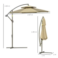 Outsunny Parasolar de gradina de 2.7m cu maner de reglare, parasolar cu nivel dublu si baza pentru exterior, umbrela de soare suspendata, Maro(m-3)
