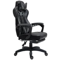 Vinsetto Computer Gaming Chair, Racing Desk Chair with Lumbar Support and Footrest, PU Leather Gamer Chair with Headrest and Swivel Wheels for Home, Grey(m-11)