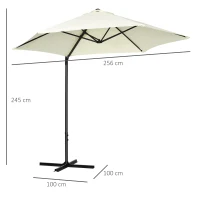 Outsunny Chapéu de Sol de Jardim Chapéu de Sol Excêntrico Rotação 360° com Abertura Manual e Base Cruzada Ø256x245cm Bege(m-3)