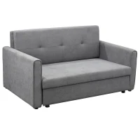 HOMCOM Schlafsofa, 2er-Sofa, bis 200 kg, mit verstecktem Stauraum, Pollycotton, Grau(m-1)