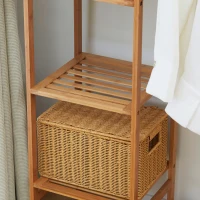 HOMCOM Suporte para Cabides de Bambu com Prateleira de Armazenamento de 6 Níveis e Vara Supensa 90x30x145 cm Madeira(m-8)