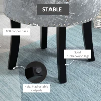 HOMCOM Dressing Table Stool with Rubber Wood Legs, Ice Velvet Vanity Stool for Living Room Bedroom, Grey(m-5)