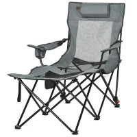 Outsunny Foldable Reclining Garden Chairs with Footrest and Adjustable Backrest, Portable Camping Chair with Headrest, Cup Holder, Side Pocketand Carry Bag for Outdoor, Grey(m-11)