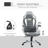 Vinsetto Computer Gaming Chair, Office Desk Swivel Chair, PU Leather Racing Chair with 90° Flip-up Armrest, Adjustable Height and Rolling Wheels, Grey(m-4)