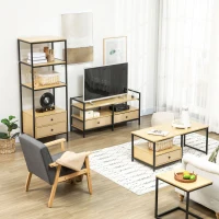 HOMCOM Mueble TV de Salón Mesa para TV de hasta 55 Pulgadas con 2 Cajones de Tela no Tejida y Marco de Acero 120x40x59 cm Roble(m-7)