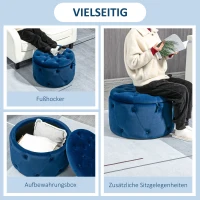 HOMCOM Poef, rond, met opbergruimte, gestikt design met knopen, bekleding in fluwelen look, blauw, 60 x 60 x 40cm(m-6)