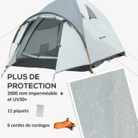 Outsunny Tente de camping 3-4 personnes imperméable fenêtres à mailles double couche portable 350 x 150 x 128 cm gris(m-5)