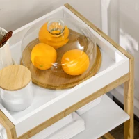 HOMCOM Mobile con Scaffali in Bambù e MDF con Vassoio removibile, 42.8x33x70cm, Bianco e color Legno(m-8)