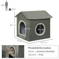 PawHut Domek dla kotów, kocia chata z dwoma drzwiami, koszyk dla kota z poduszką(m-3)