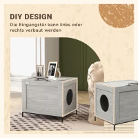 PawHut Szafka na kuwetę dla kota, kuweta z drzwiami, domek dla kota z uchwytem, jasnoszary(m-5)