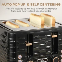 HOMCOM Kettle and Toaster Sets, 3000W 1.7L Rapid Boil Kettle & 4 Slice Toaster with 7 Browning Controls, Defrost, Reheat and Crumb Tray, Otter thermostat, Black(m-6)