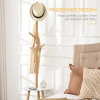 HOMCOM Stojak na ubrania, 171 cm wieszak z 5 hakami, stolik pomocniczy(m-4)