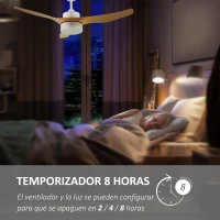 HOMCOM Ventilador de Techo Motor DC 20,5W Diámetro 132 cm Mando a Distancia Luz LED Ajustable de 3 Niveles 3 Aspas Reversibles(m-7)