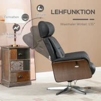 HOMCOM Fauteuil met voetenbank, 360° draaibaar, ligfunctie, leesstoel, zwart, 80 x 84 x 108 cm(m-4)