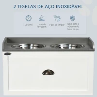 PawHut Comedouro Elevado para Cães com 2 Tigelas 2000ml de Aço Inoxidável Gaveta Oculta com Suporte de Madeira 60x30x36cm Branco(m-6)