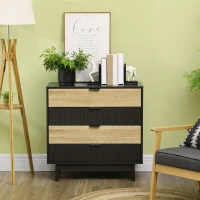 HOMCOM Commode meuble de rangement 4 tiroirs pieds en métal style contemporain 80 x 35 x 80 cm naturel et noir(m-7)