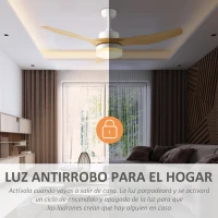 HOMCOM Ventilador de Techo Motor DC 20,5W Diámetro 132 cm Mando a Distancia Luz LED Ajustable de 3 Niveles 3 Aspas Reversibles(m-9)