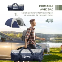 Outsunny Tente de camping 3/4 personnes dôme légère ventilée avec portes zippées 320 x 240 x 130 cm bleu foncé gris clair(m-7)