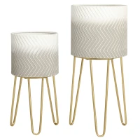 Outsunny Lot de 2 supports cache-pots ronds pour plantes en métal avec pieds épingles hauteurs 67 et 52 cm gris(m-1)