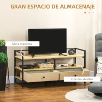 HOMCOM Mueble TV de Salón Mesa para TV de hasta 55 Pulgadas con 2 Cajones de Tela no Tejida y Marco de Acero 120x40x59 cm Roble(m-4)