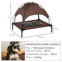 PawHut Cama Elevada para Animais de Estimação Portátil com Toldo Amovível Tecido Respirável 76x61x73cm Marrom(m-3)