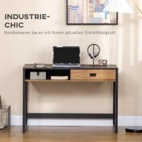 HOMCOM Schreibtisch im Industrie-Design, 1 Schublade, 1 Fach, 110 cm x 50 cm x 76 cm. Braun + Schwarz(m-4)