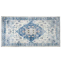 HOMCOM Alfombra de Salón Vintage 150x80 cm Alfombra Rectangular de Lana Sintética Antideslizante para Salón Dormitorio Azul(m-1)
