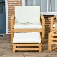 Outsunny Salon de Jardin en bois 6 pièces pour 4 personnes 2 fauteuils + 1 canapé + 1 table basse + 2 repose-pieds beige(m-7)