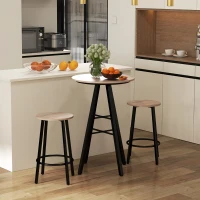 HOMCOM Ensemble table haute ronde design industriel + 2 tabourets ronds avec repose-pied en acier 2 personnes naturel noir(m-2)