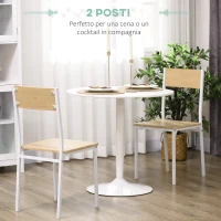 HOMCOM Tavolo Rotondo Moderno per 2 Persone in MDF e Acciaio , Ø70x75cm, Bianco(m-4)