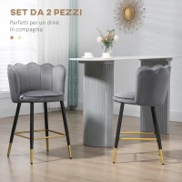 HOMCOM Set da 2 Sgabelli da Bar Vellutati con Poggiapiedi e Base in acciaio, 59x52x90cm, Grigio(m-4)