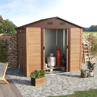 Stalen gereedschapsschuur Outsunny, afsluitbare dubbele deur, ventilatieopeningen, houtlook, stalen behuizing, 1,96 x 2,36 x 2,08 m(m-2)