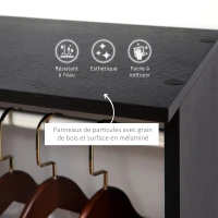 HOMCOM Armoire penderie Meuble de Rangement Mobile 6 roulettes 120L x 40l x 128H cm en bois Noir(m-4)