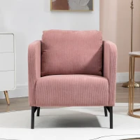 HOMCOM Poltroncina in Velluto a Coste con Gambe in Acciaio e Cuscino posteriore, 73x74x82cm, Rosa(m-6)