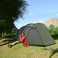 Outsunny kampeertent voor 3-4 personen, twee binnenruimtes, gaasraam, groen, 4,75 x 2,64 x 1,72 m(m-2)