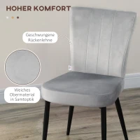 HOMCOM Set van 4 eetkamerstoelen, accentstoelen voor keukens en eetkamers, stoelenset, velourslook, lichtgrijs+zwart(m-5)