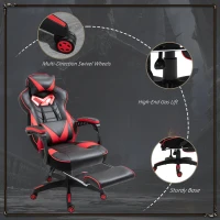 Vinsetto Computer Gaming Chair, Racing Desk Chair with Lumbar Support and Footrest, PU Leather Gamer Chair with Headrest and Swivel Wheels for Home, Red(m-8)